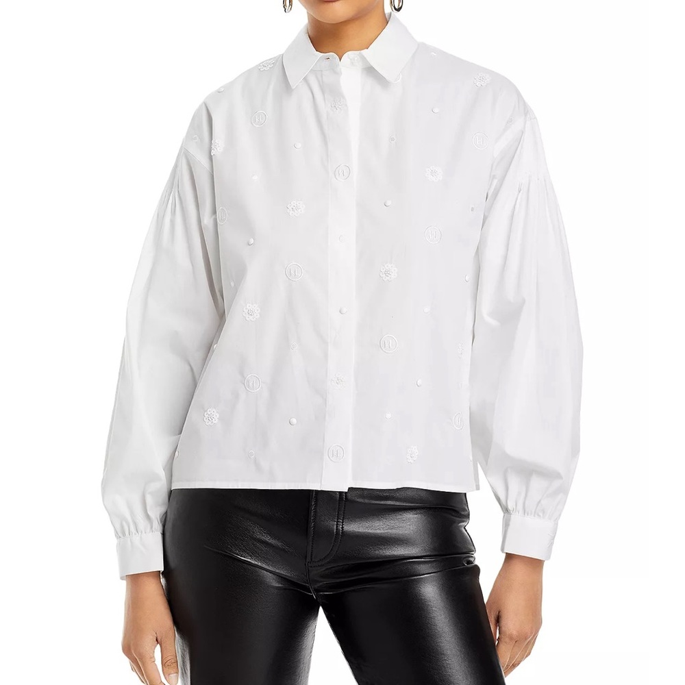 Karl Lagerfeld Paris White Monogram Embroidered Shirt